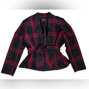 Chadwicks Red Black Buffalo Plaid Belted Blazer Jacket Size 16 Dark Academia